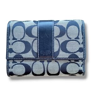 Coach Signature Canvas & Leather Trifold Wallet Brown Tan